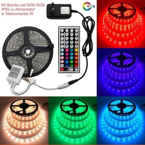 KIT BANDA LED RGB IP65 CU ALIMENTATOR SI CONTROLER